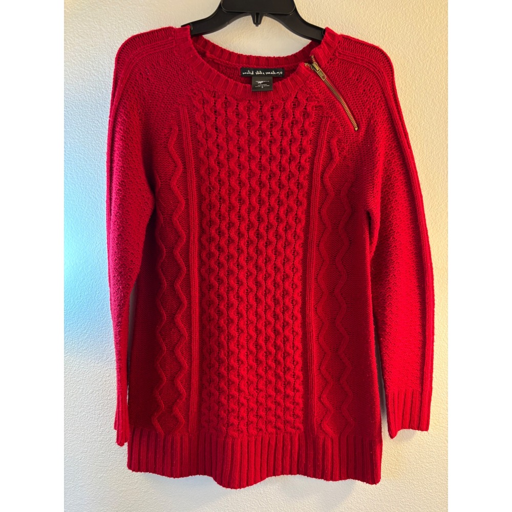 United States Sweaters Red Cable Knit Shoulder Zip Pullover 44941 Mens Small